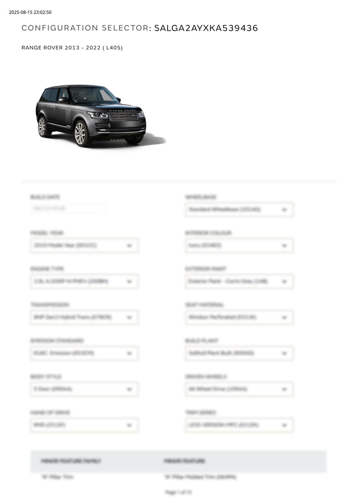 Build Sheet VIN SALGA2AYXKA539436