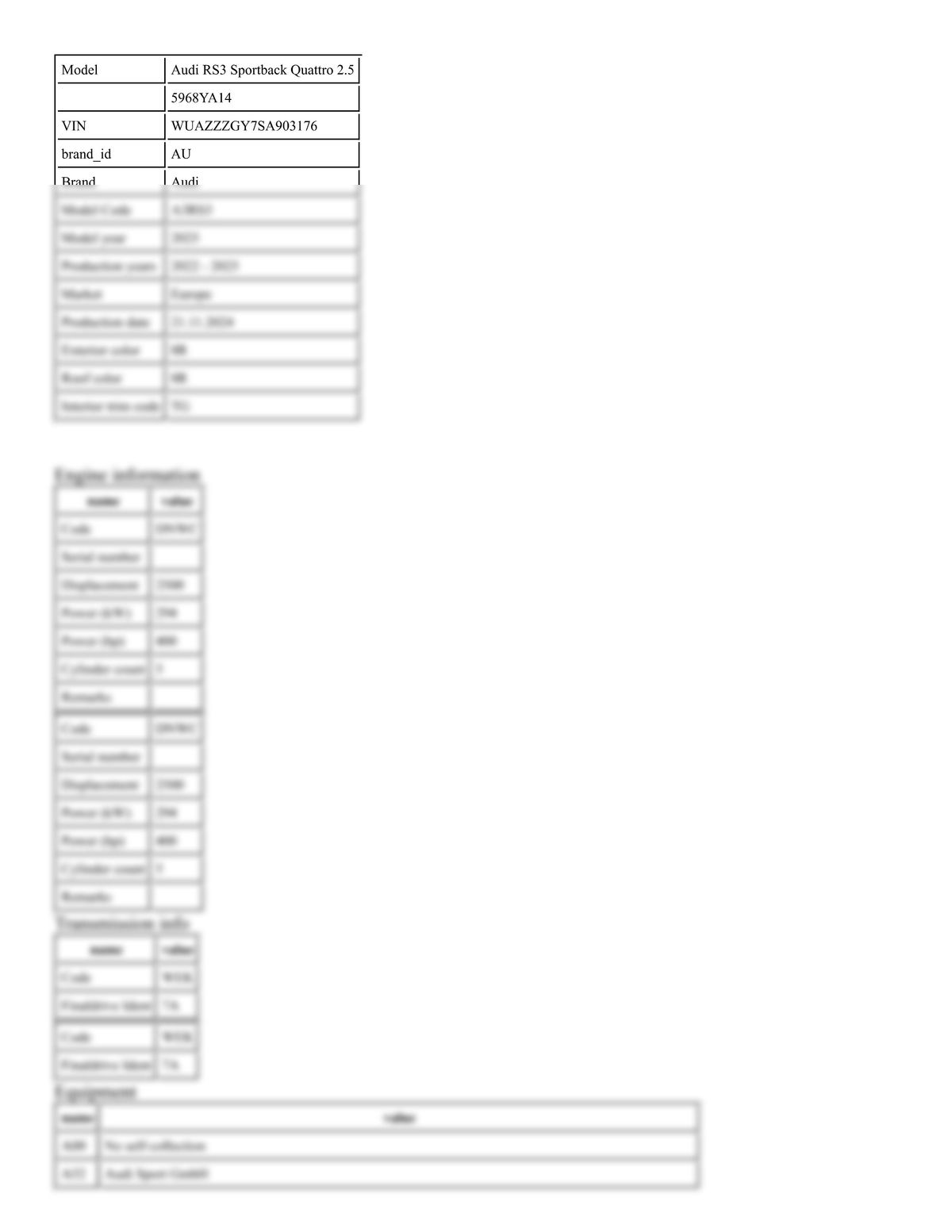 Build Sheet VIN WUAZZZGY7SA903176