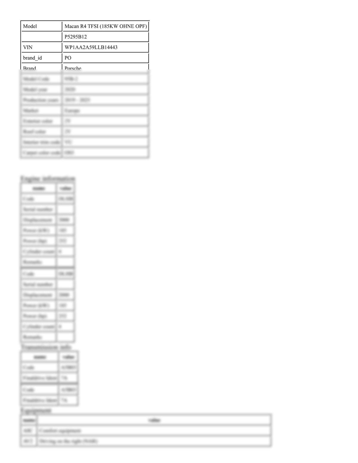 Build Sheet VIN WP1AA2A59LLB14443