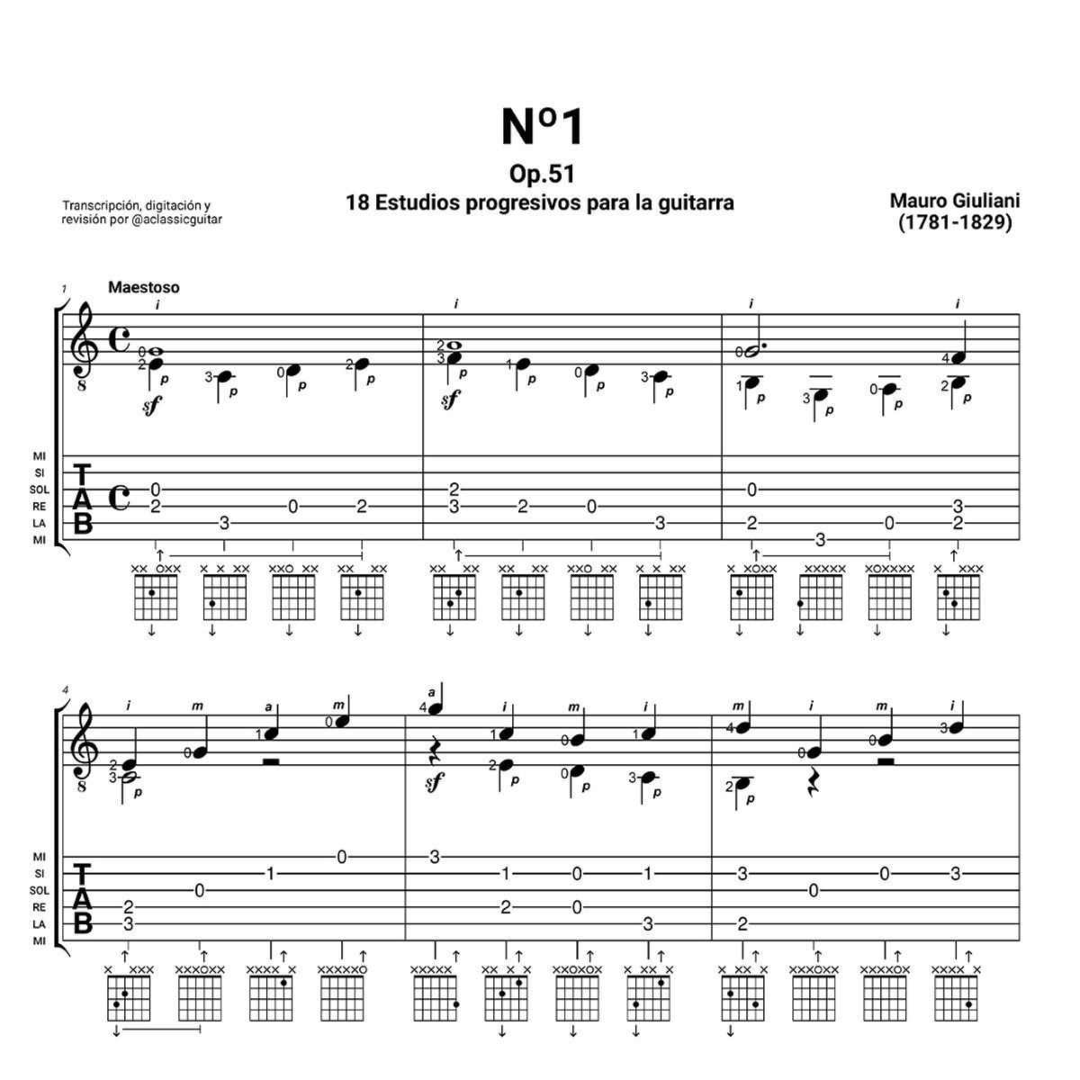 Mauro Giuliani - Op.51, No1 | 18 Estudios Progresivos para la Guitarra