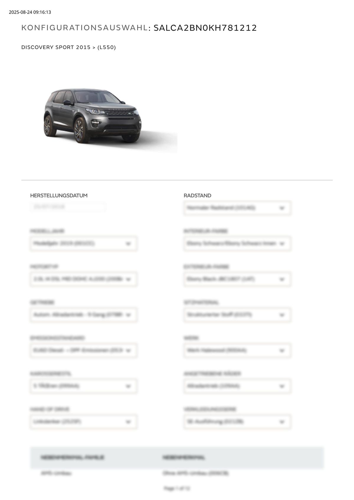 Build Sheet VIN SALCA2BN0KH781212