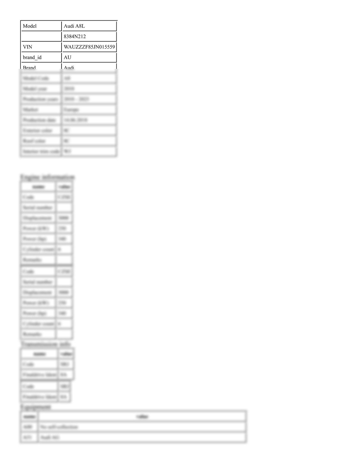 Build Sheet VIN WAUZZZF85JN015559