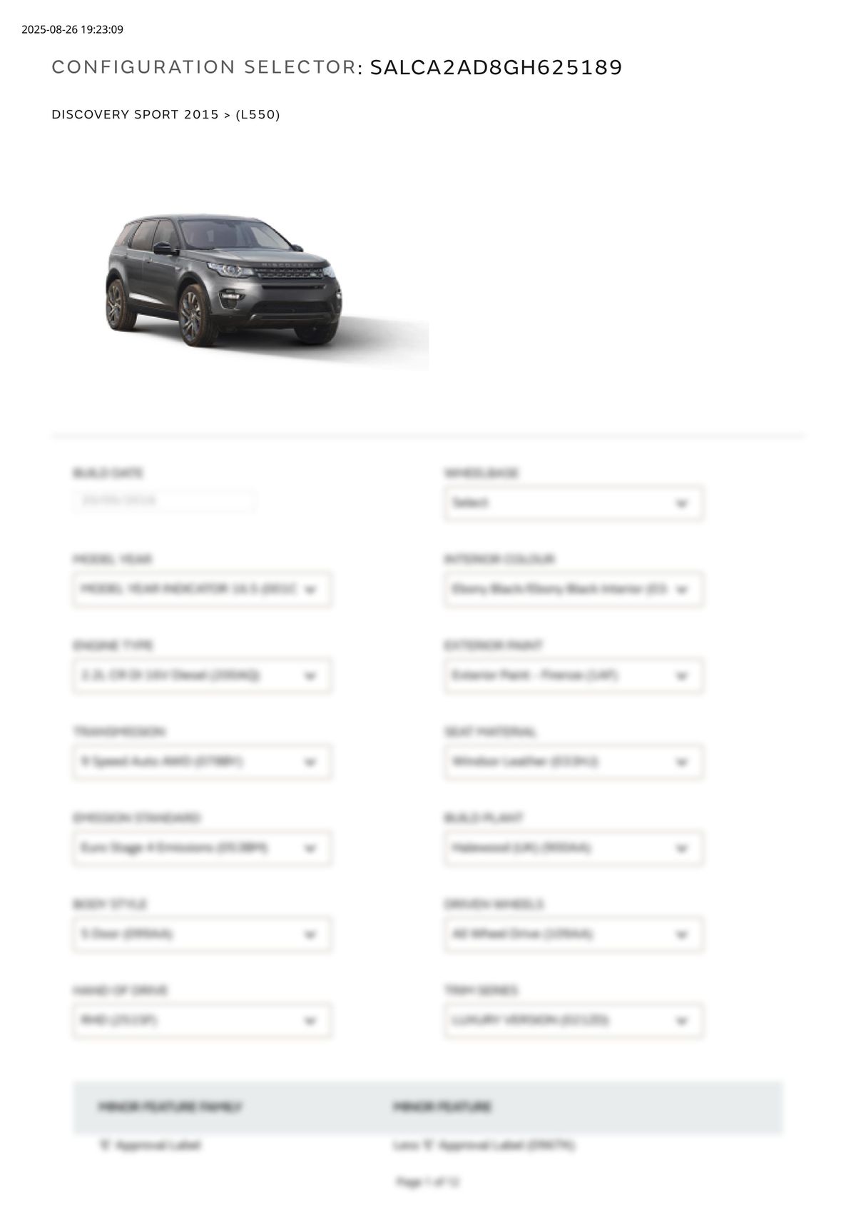 Build Sheet VIN SALCA2AD8GH625189