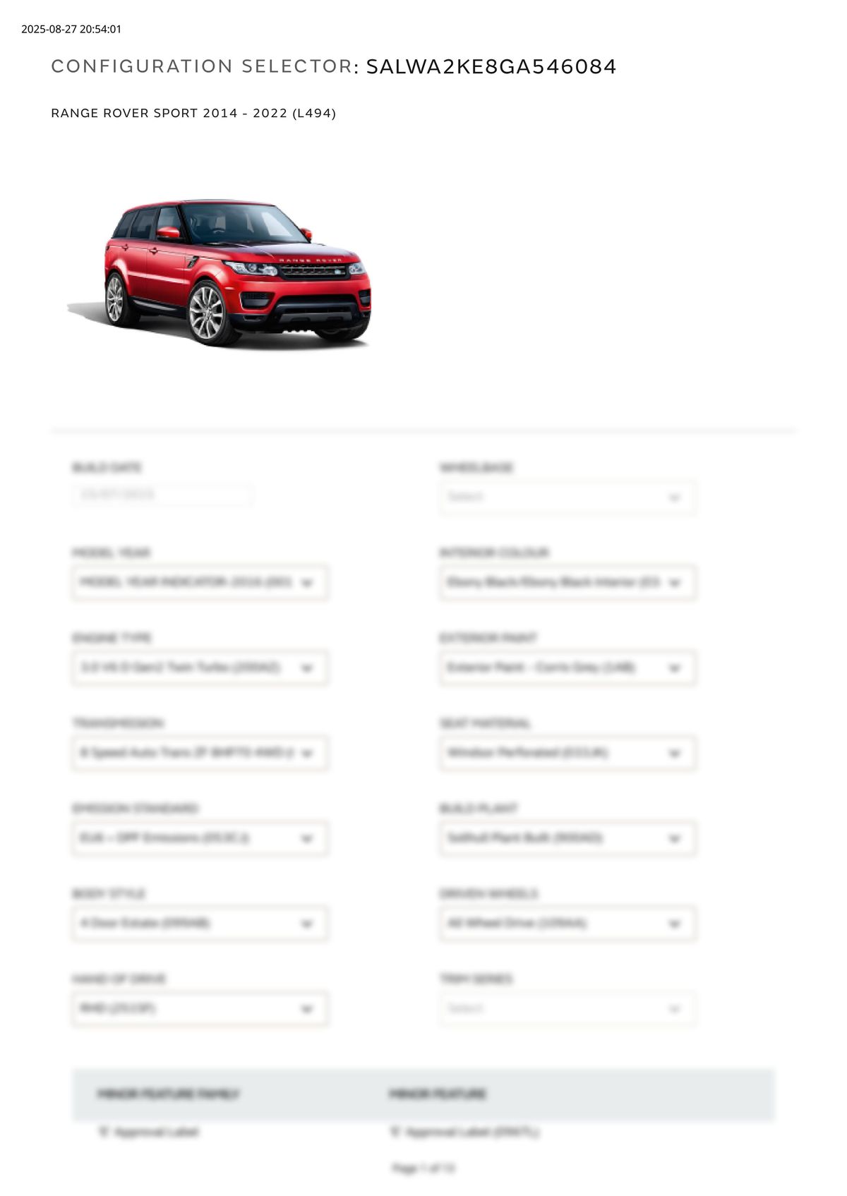 Build Sheet VIN SALWA2KE8GA546084
