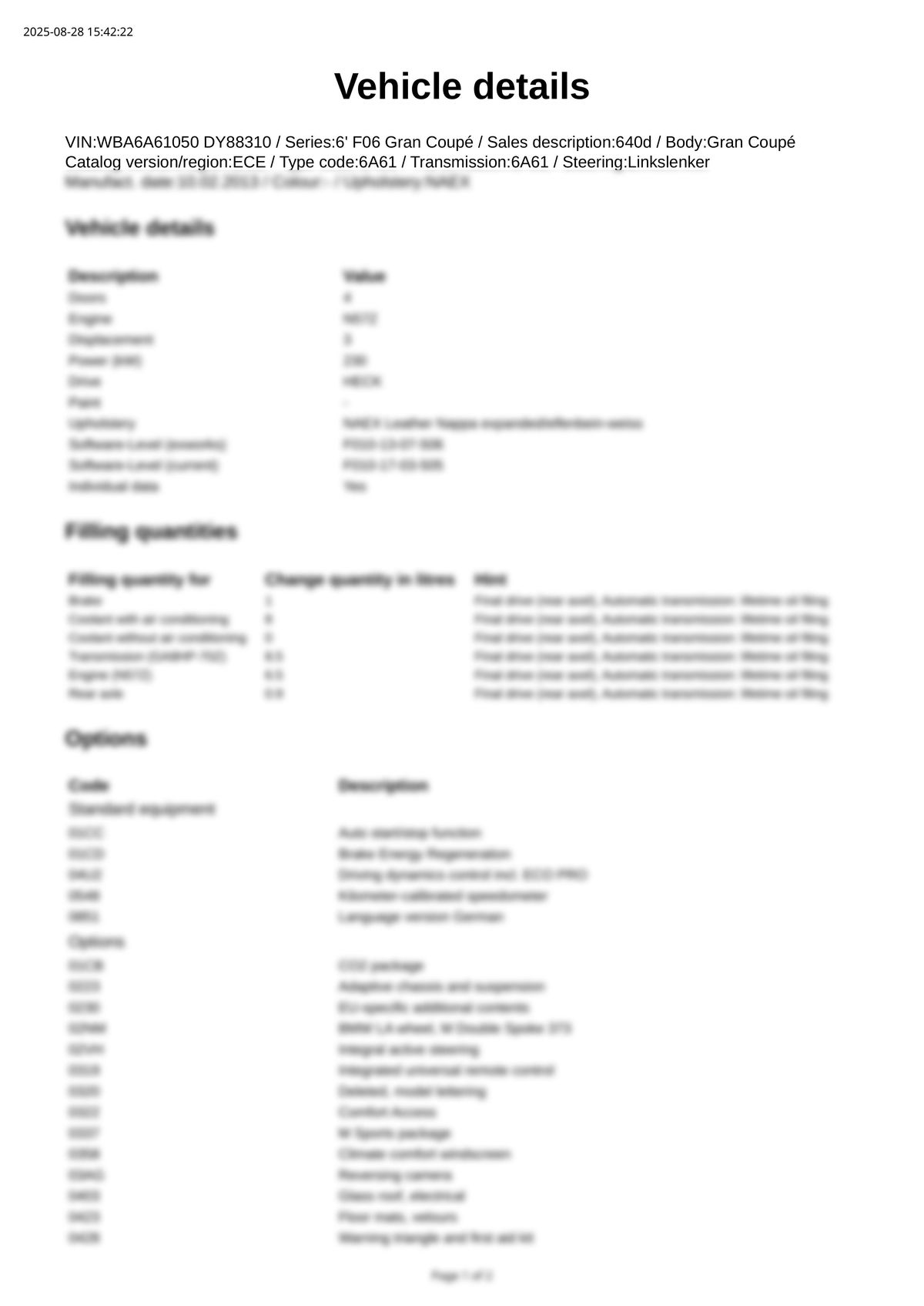 Build Sheet VIN WBA6A61050DY88310