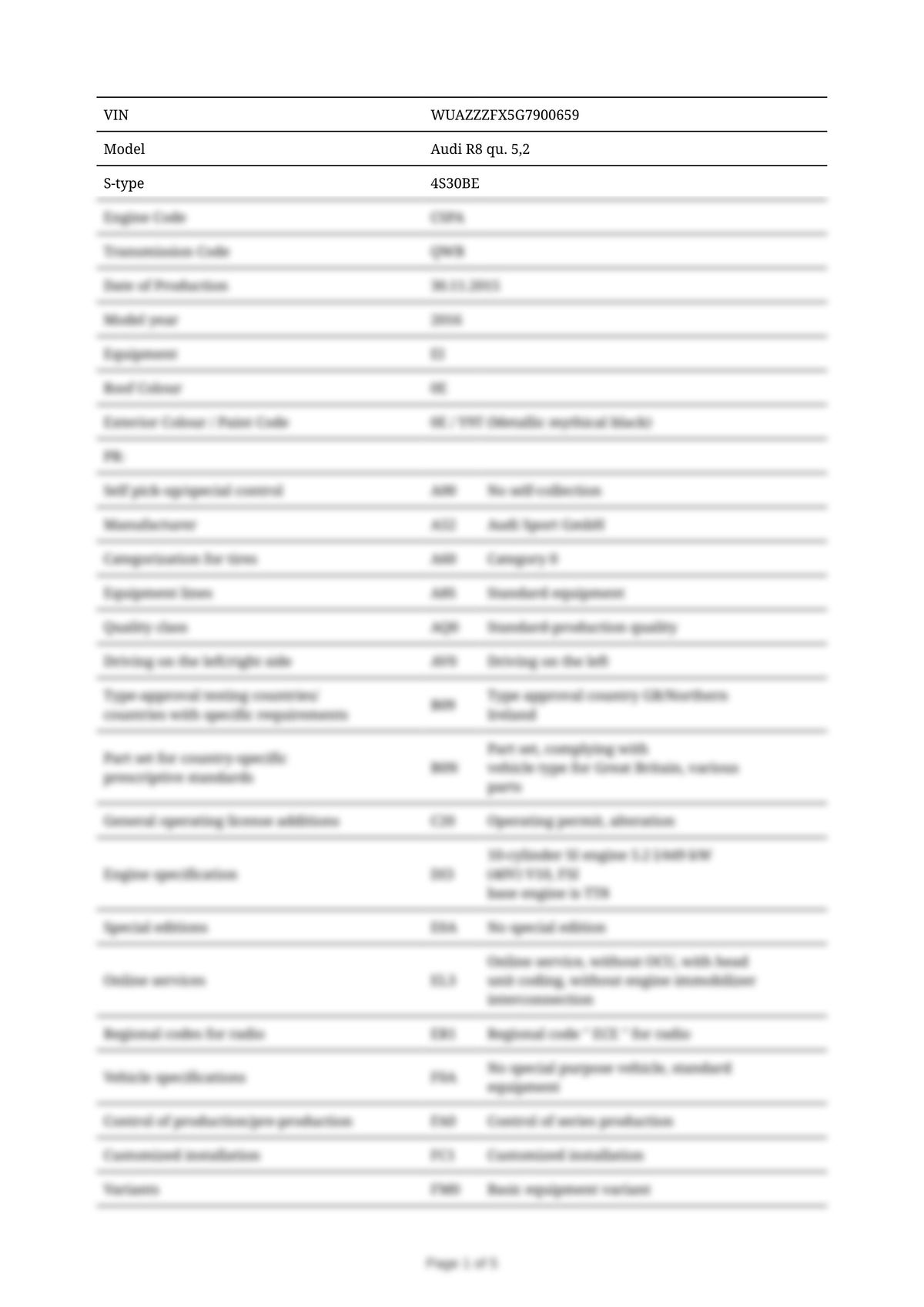 Build Sheet VIN WUAZZZFX5G7900659