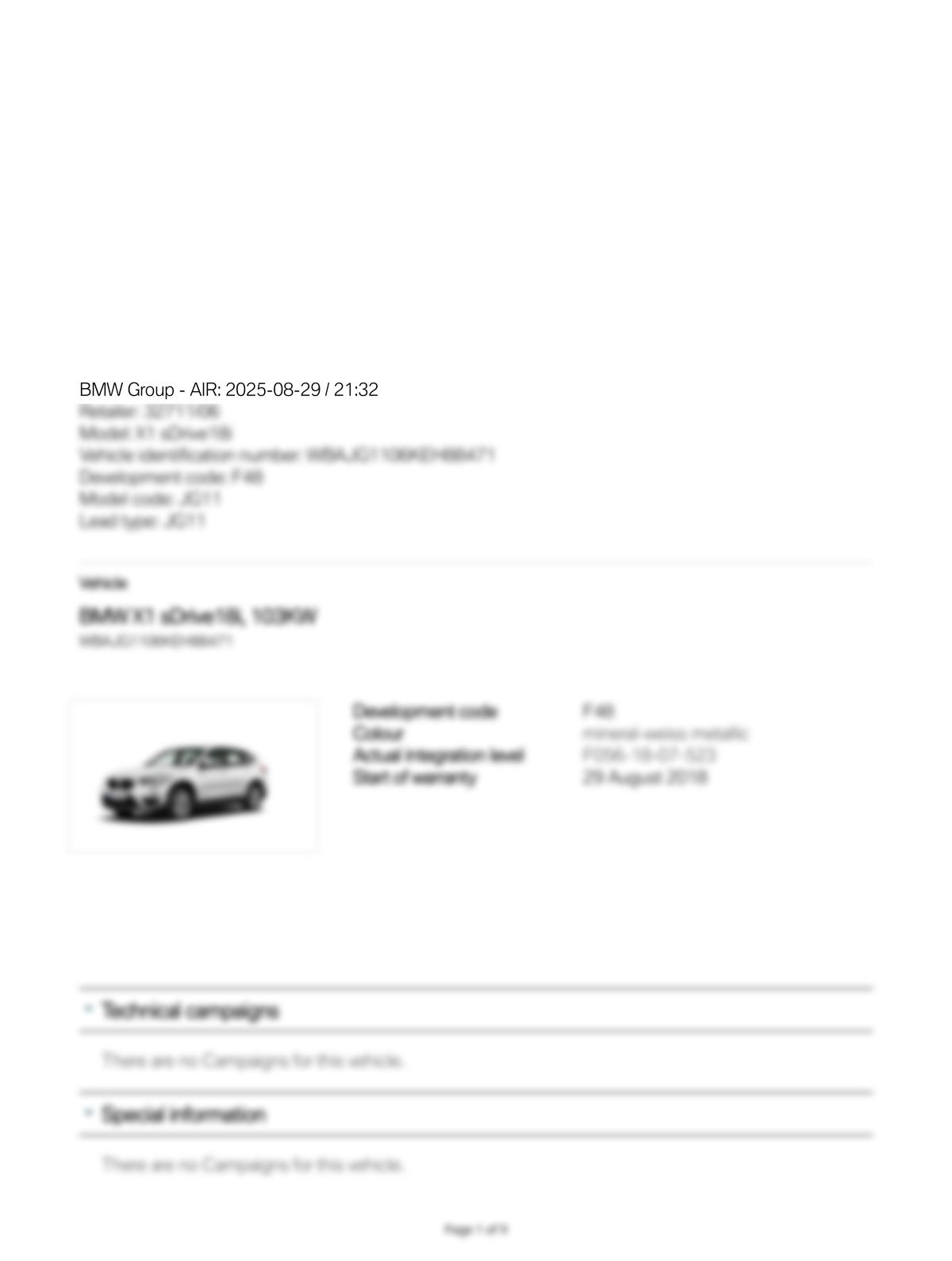 Service History Report VIN WBAJG1106KEH88471