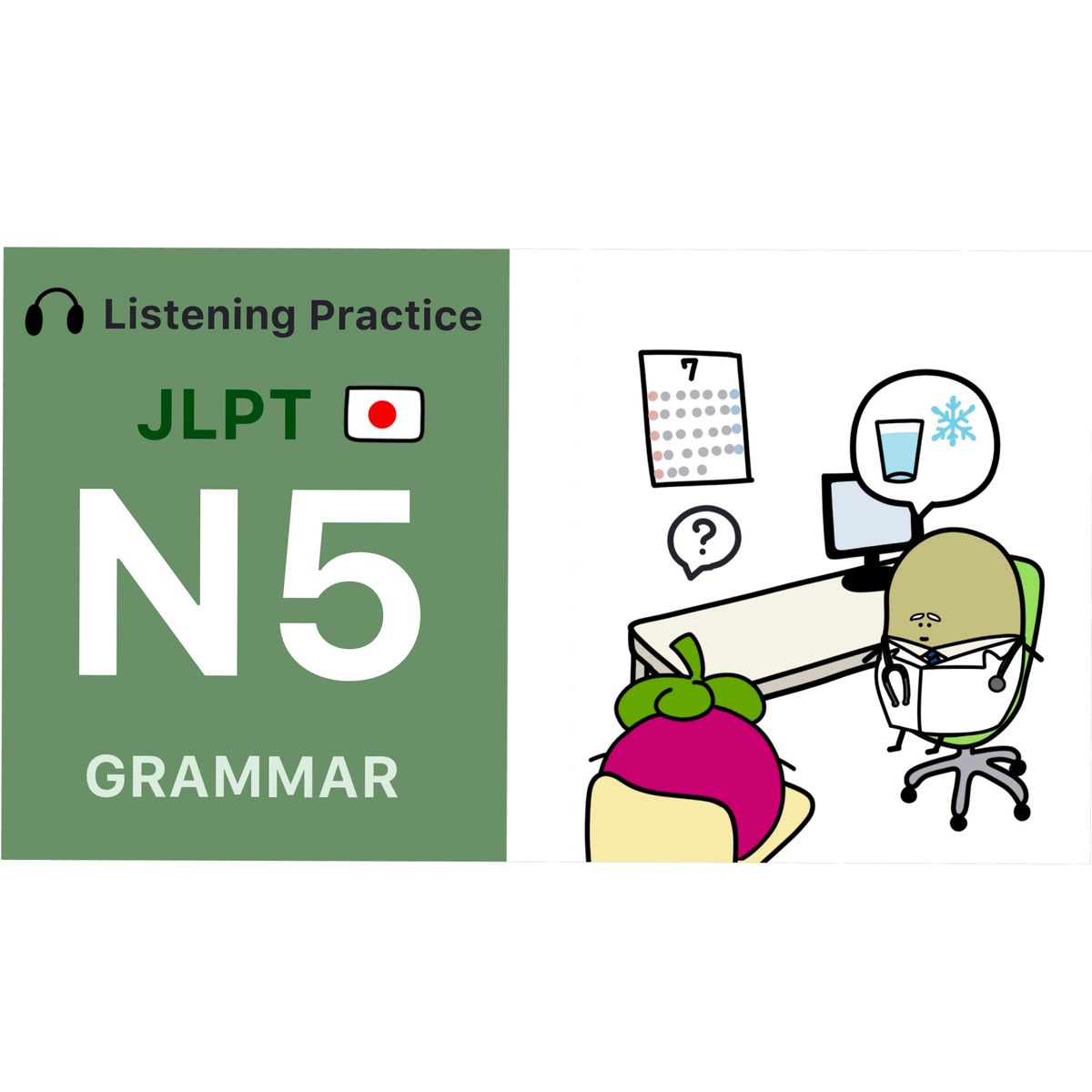 【N5】Grammar Note &Transcript  Japanese Listening Practice | Going to the doctor
