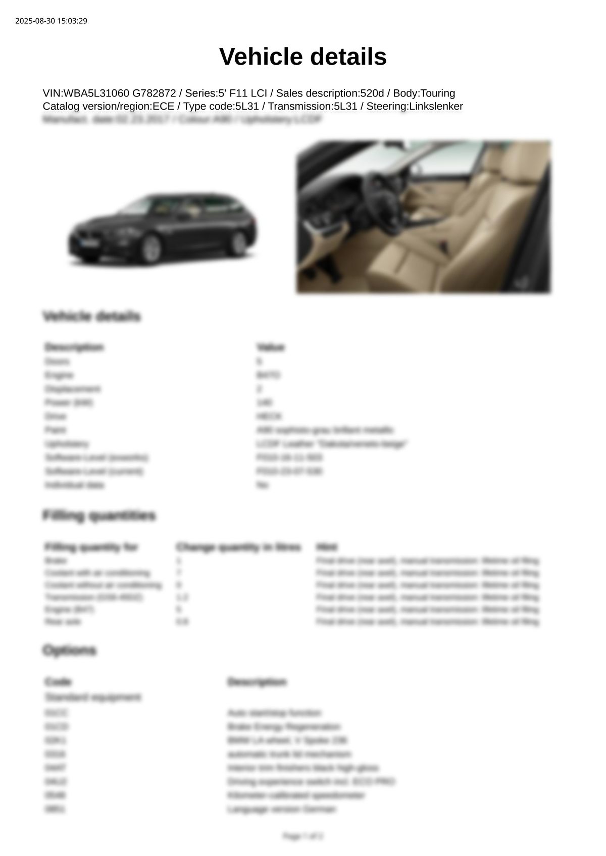 Build Sheet VIN WBA5L31060G782872