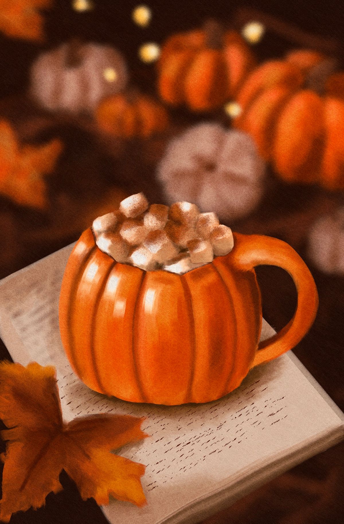 Cozy Pumpkin Mug Painting - Digital Art Print