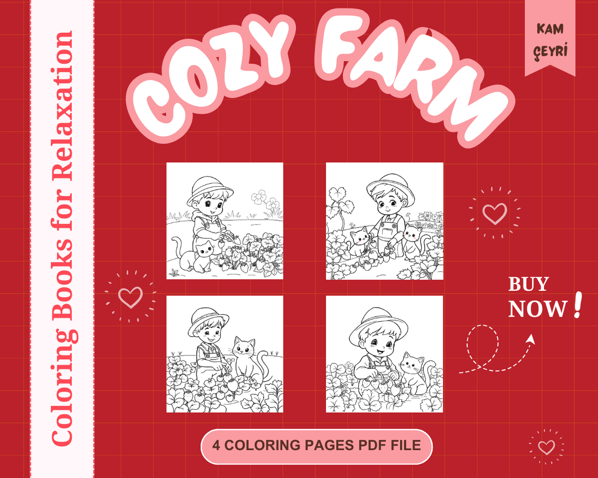 4 Pieces of Cozy Farm: Super Cute Characters Coloring Book
