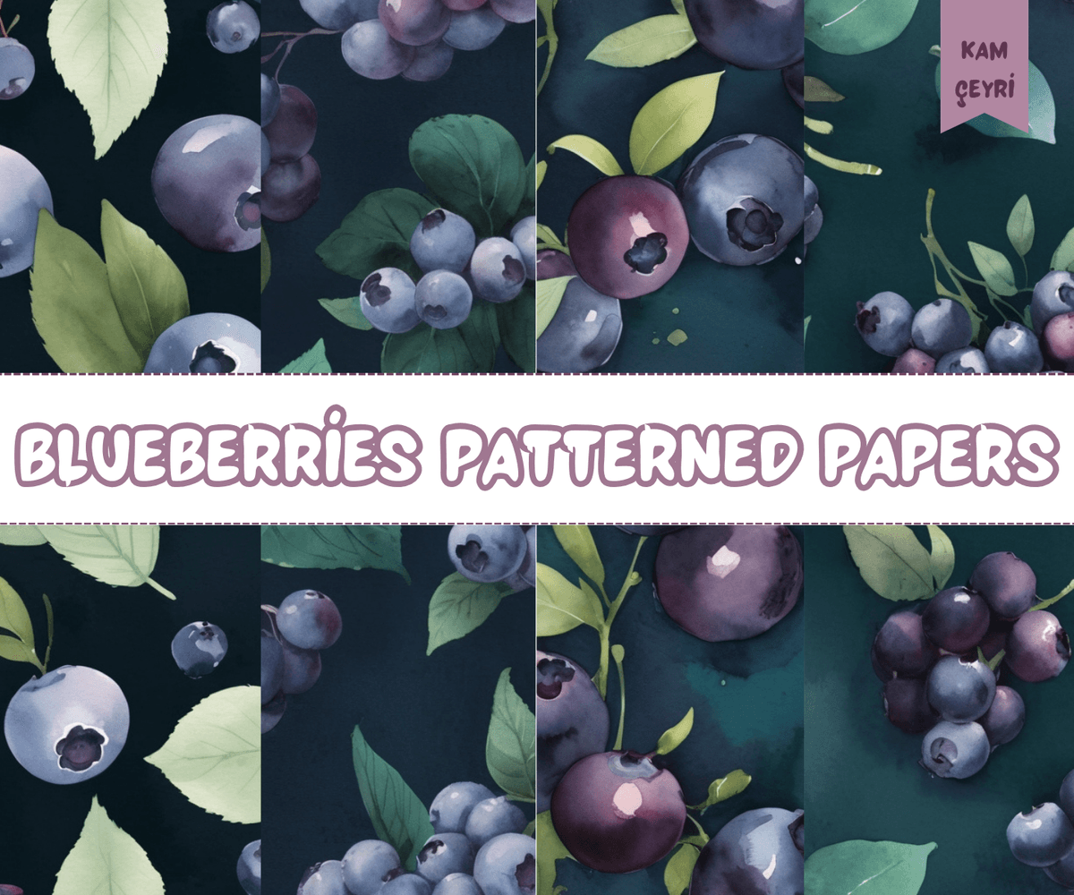 4 Pieces of Blueberries Patterned Papers