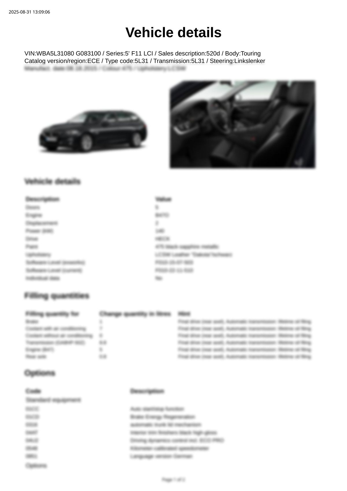 Build Sheet VIN WBA5L31080G083100