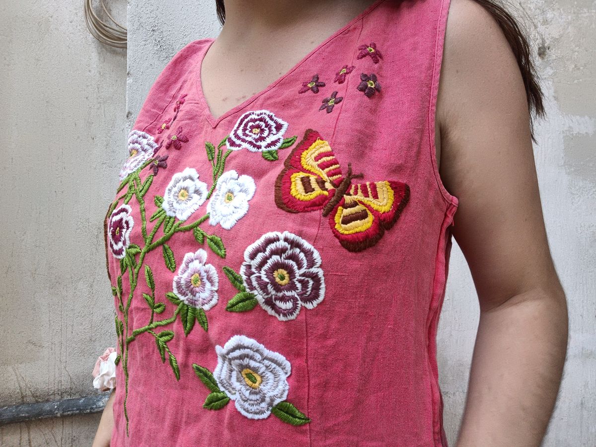 July rose linen dress