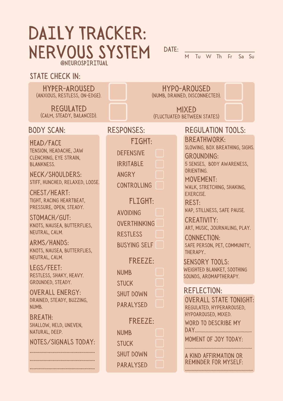 Nervous system daily tracker