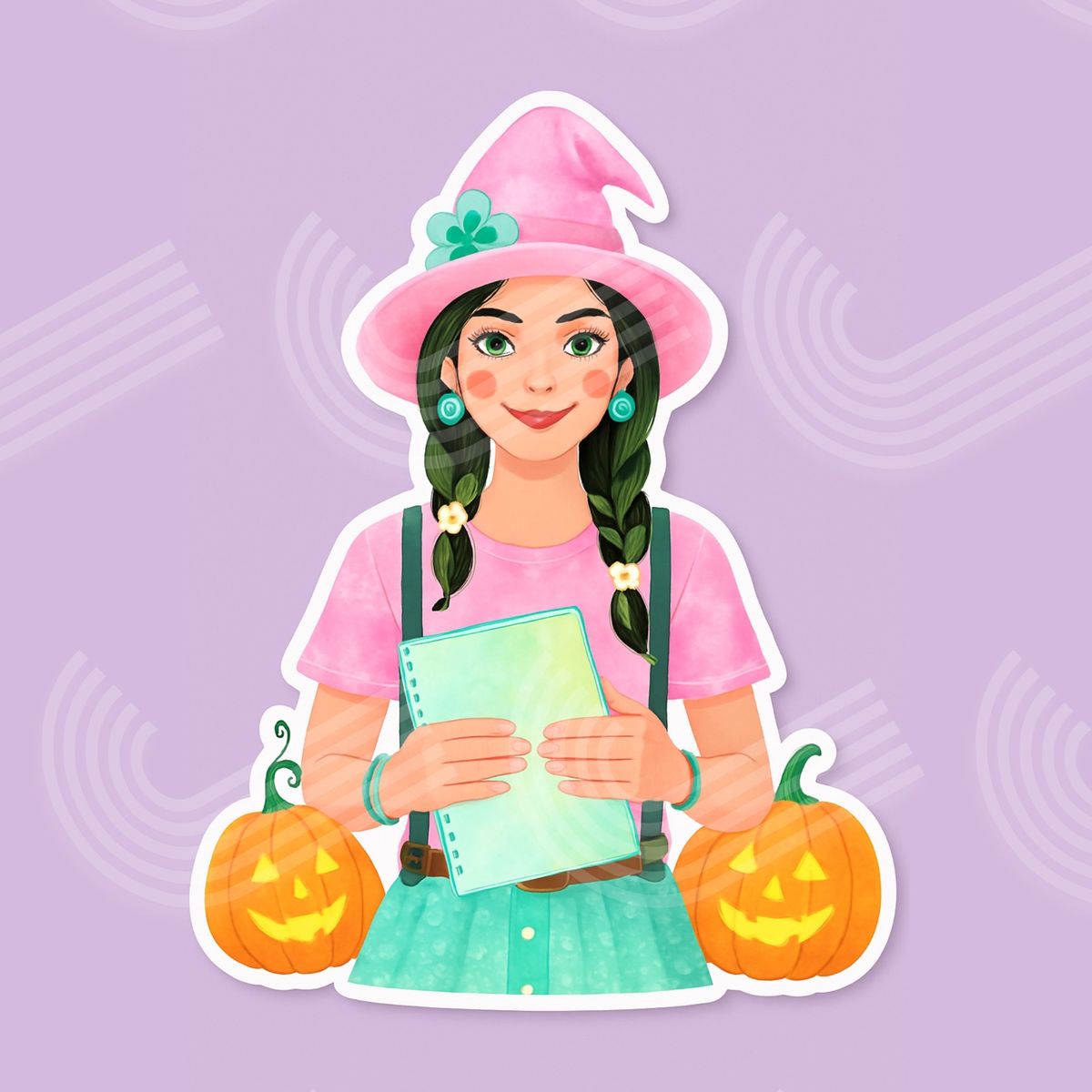 Whimsical Halloween Girl Sticker ; Printable & Digital Magic