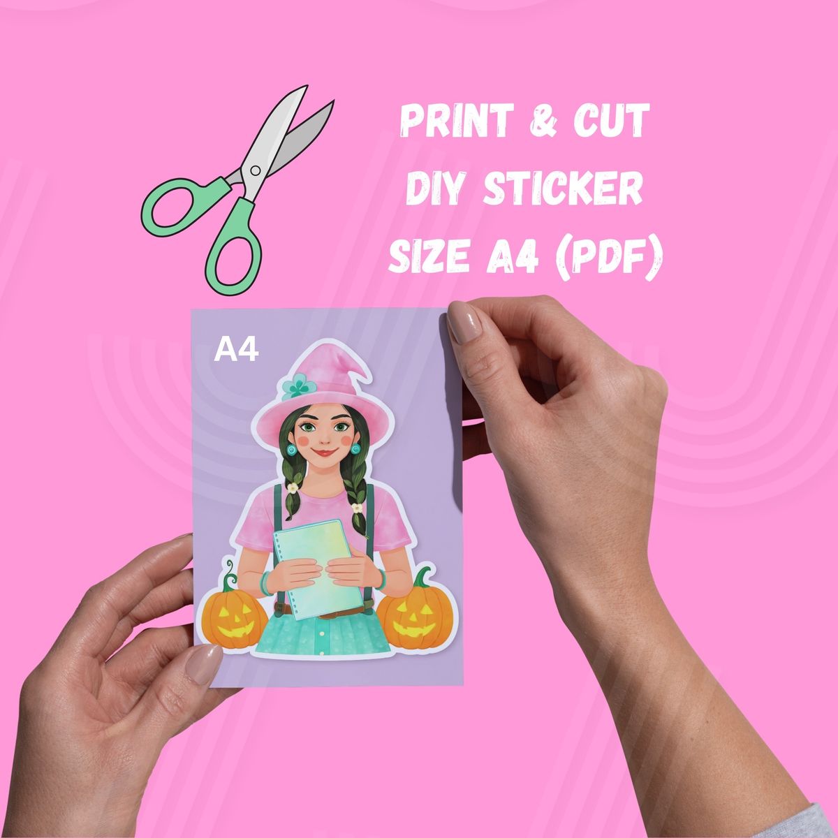 Whimsical Halloween Girl Sticker ; Printable & Digital Magic