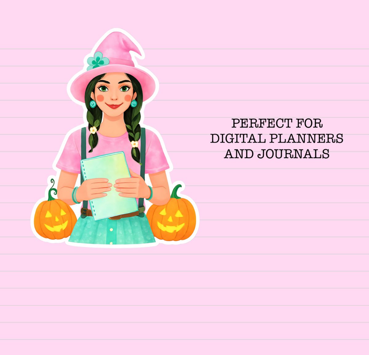 Whimsical Halloween Girl Sticker ; Printable & Digital Magic