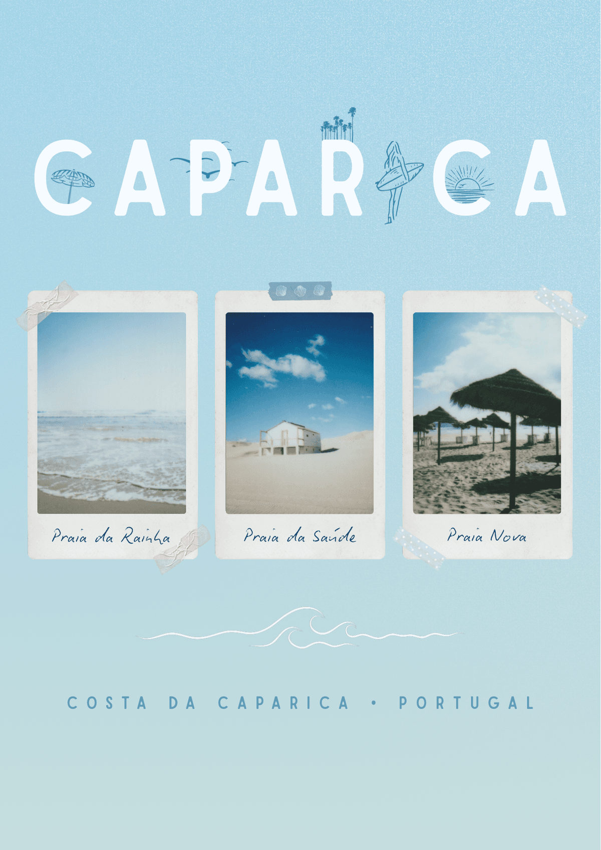 Caparica Light Blue 3 Polaroids poster - digital print