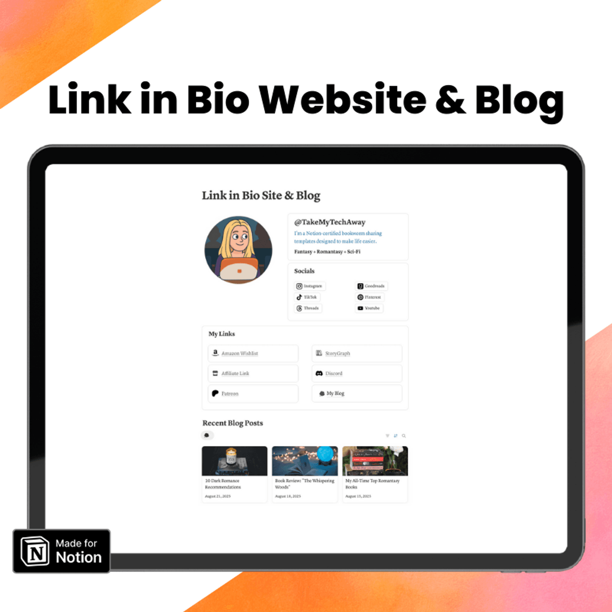 Link in Bio Site & Blog for Bookish Creators | Free Notion Template