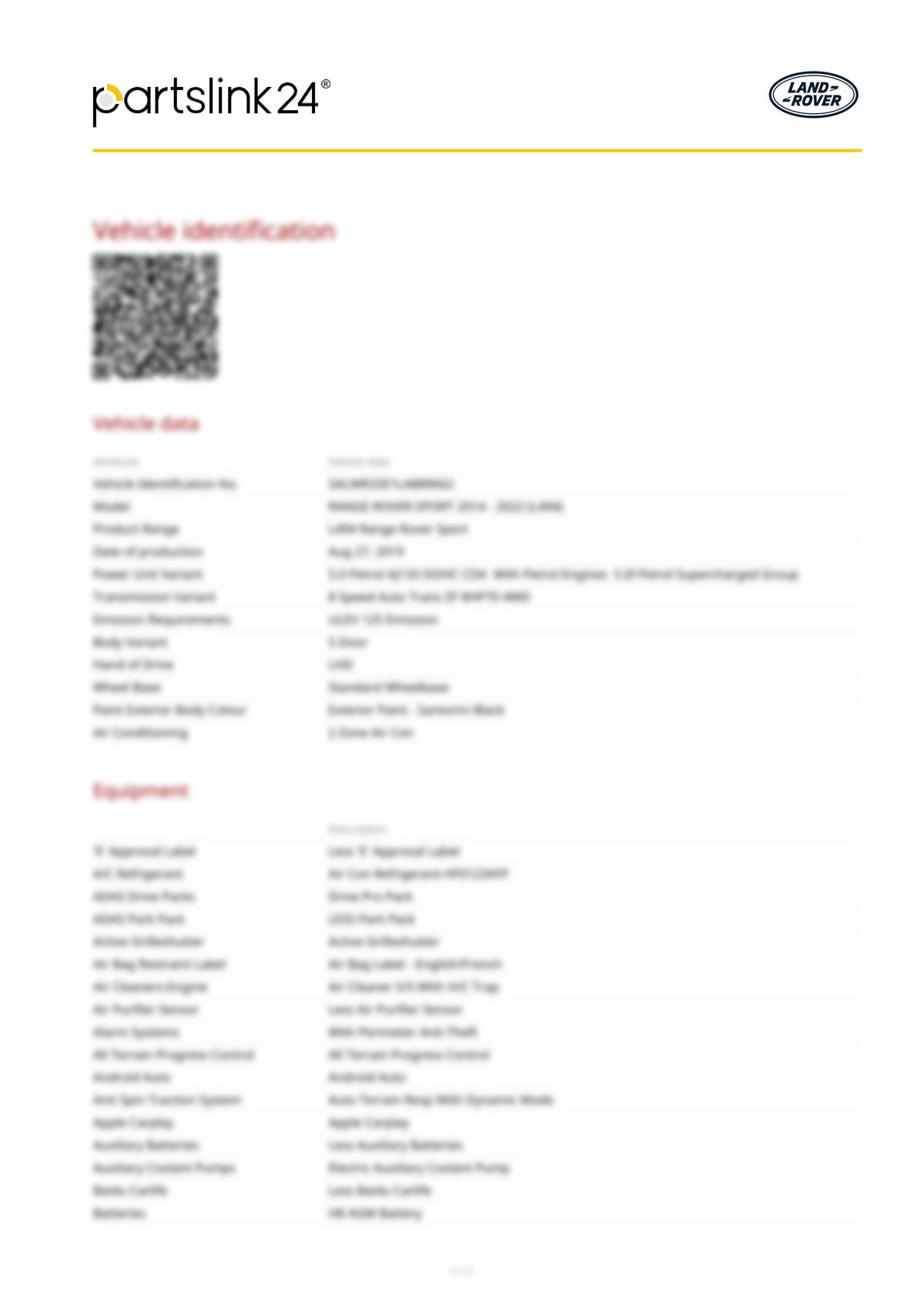 Build Sheet VIN SALWR2SE1LA889662