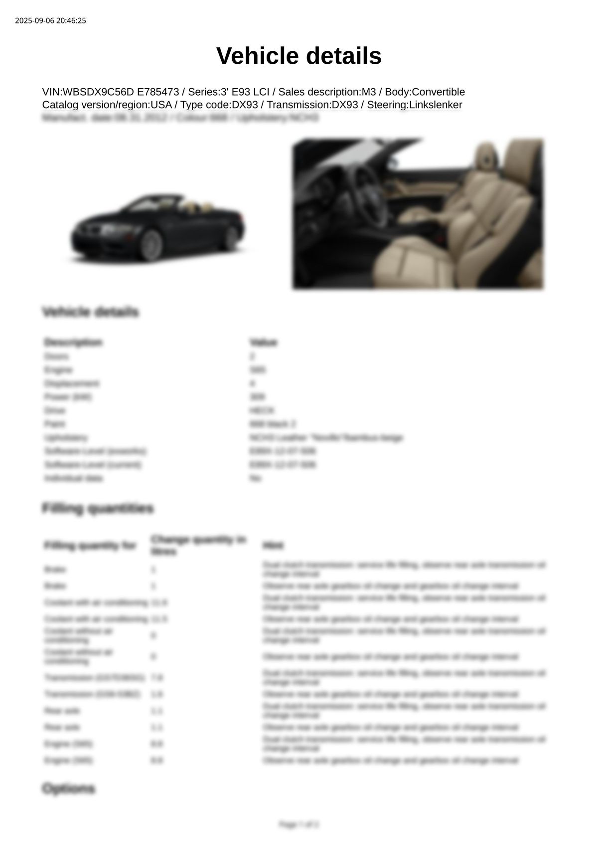 Build Sheet VIN WBSDX9C56DE785473