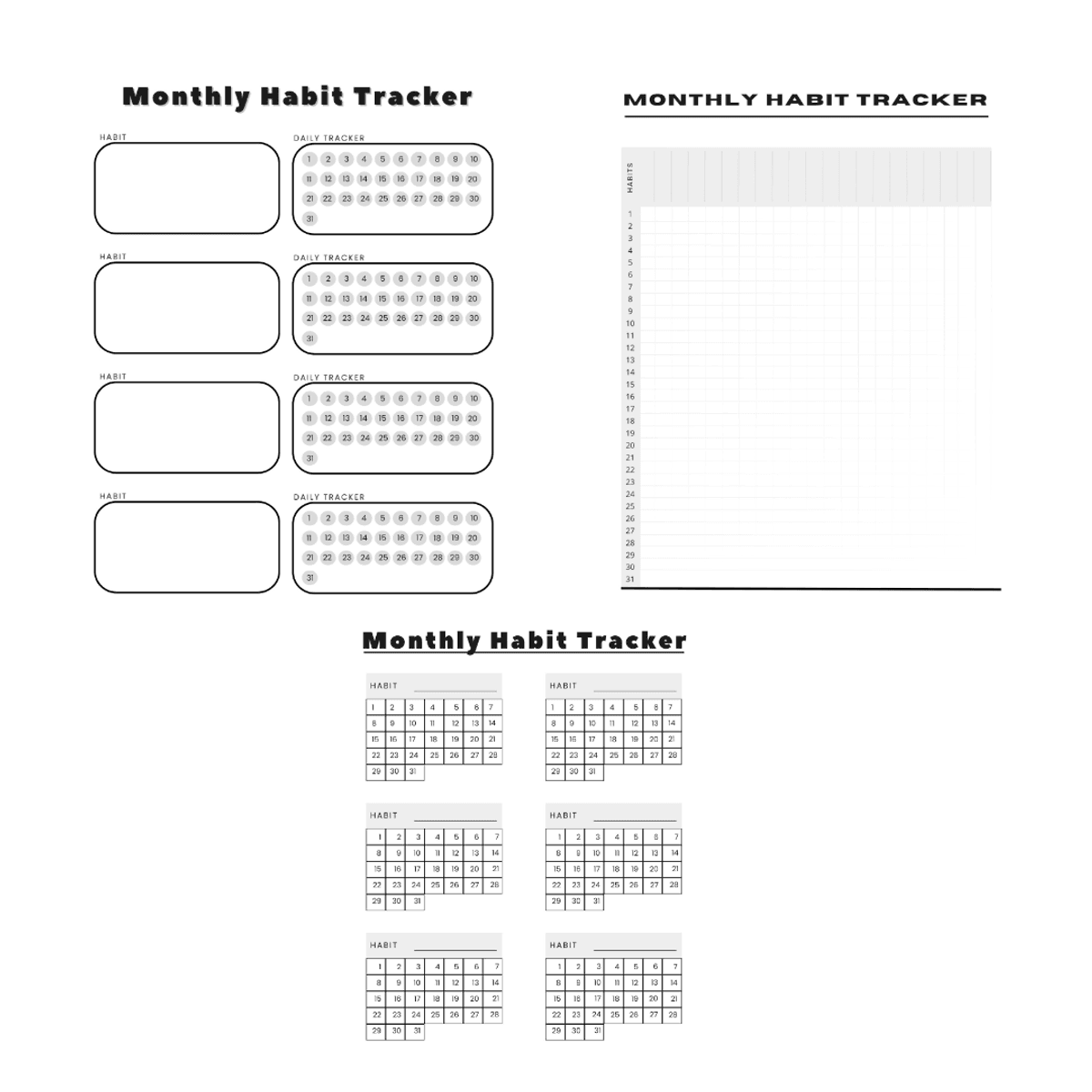 Monthly Habit Tracker (3 Variations)