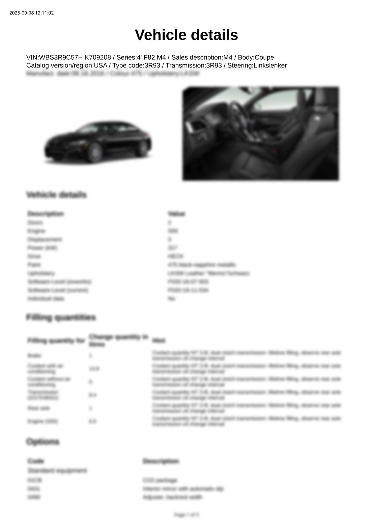 Build Sheet VIN WBS3R9C57HK709208