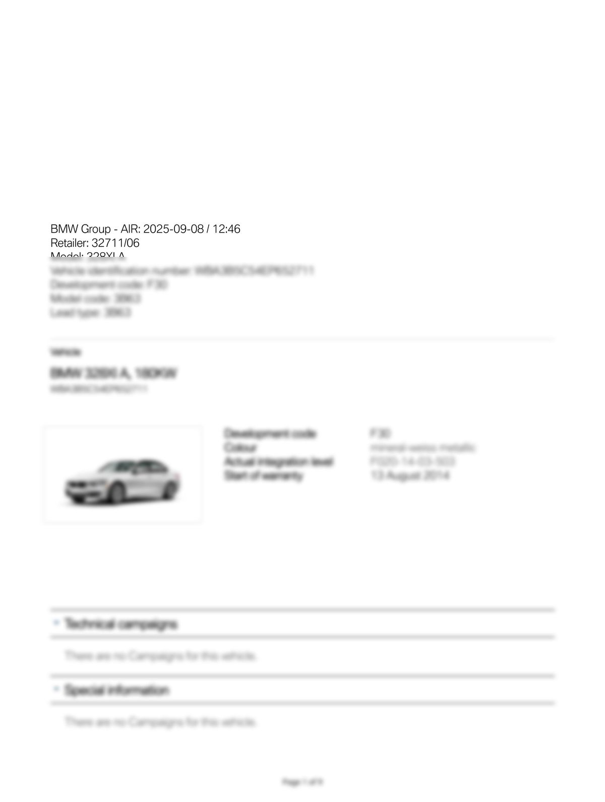 Service History Report VIN WBA3B5C54EP652711