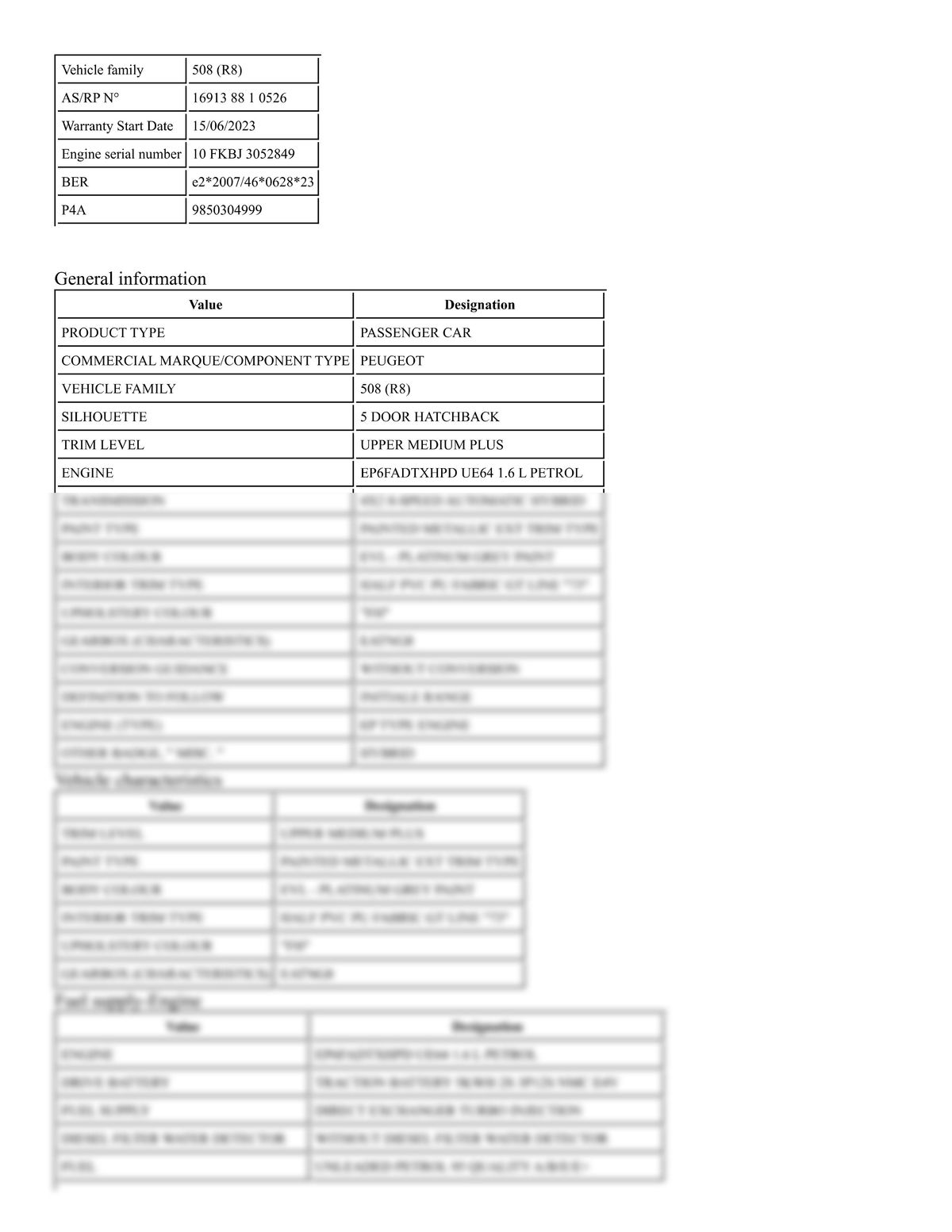Build Sheet VIN VR3F3DGZTPY525017