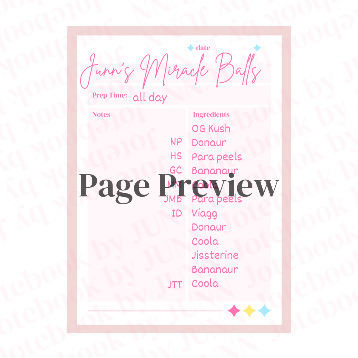 Jotebook Recipes (Pink version) - Digital Product