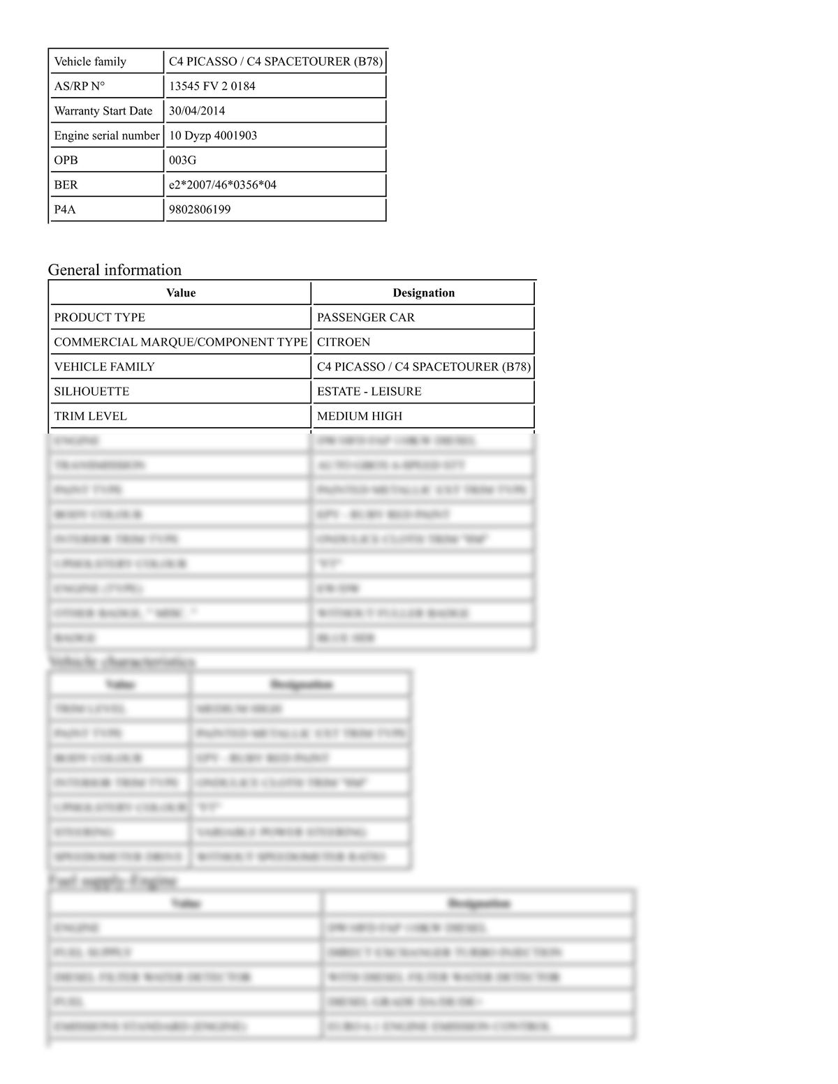 Build Sheet VIN VF73AAHXTDJ876608
