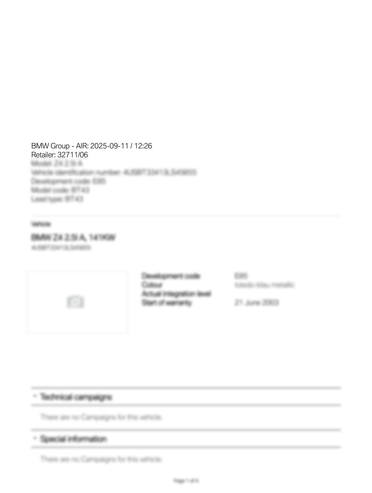 Service History Report VIN 4USBT33413LS45855
