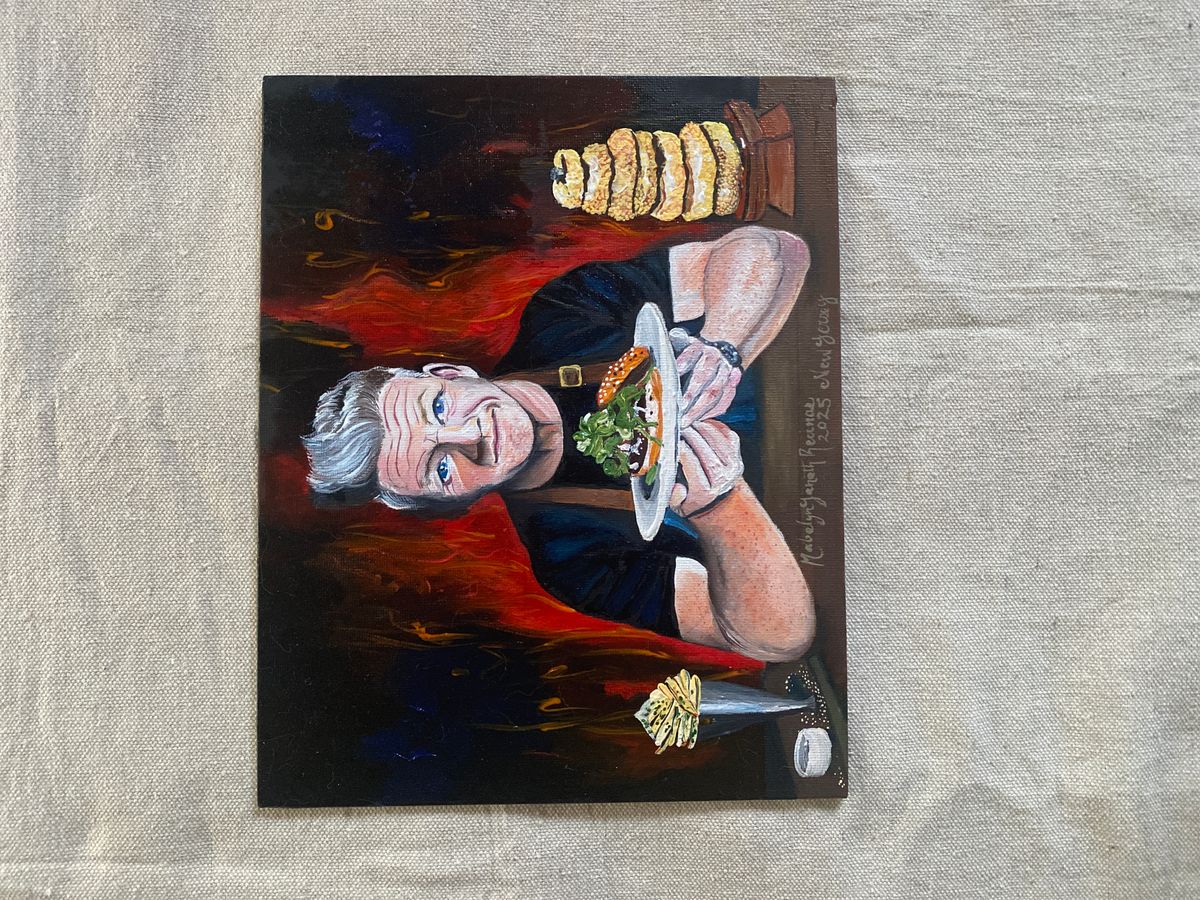 Oil on canvas. Chef Gordon Ramsay, portrait. By Mabelyn Janeth Recinos