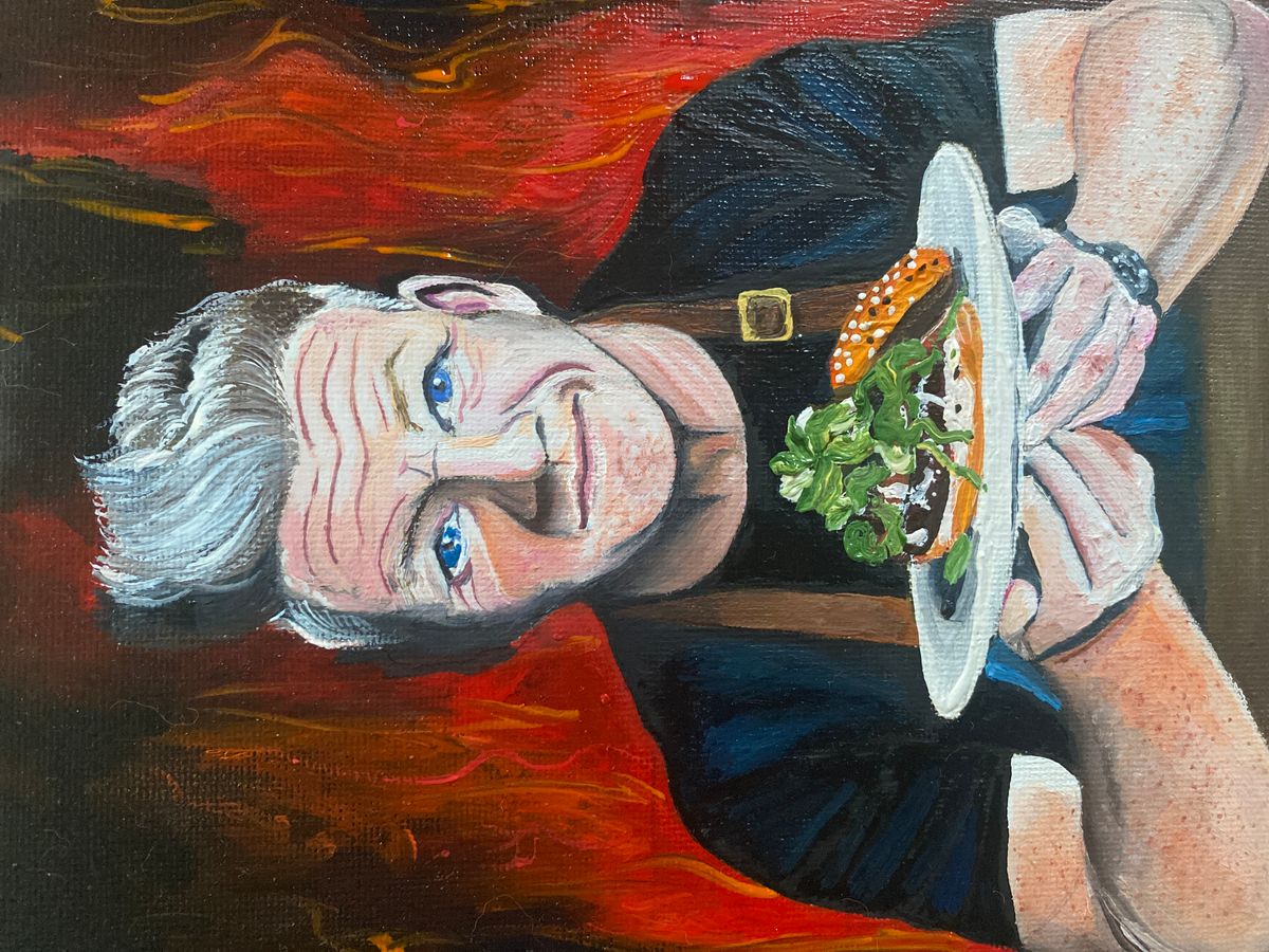 Oil on canvas. Chef Gordon Ramsay, portrait. By Mabelyn Janeth Recinos