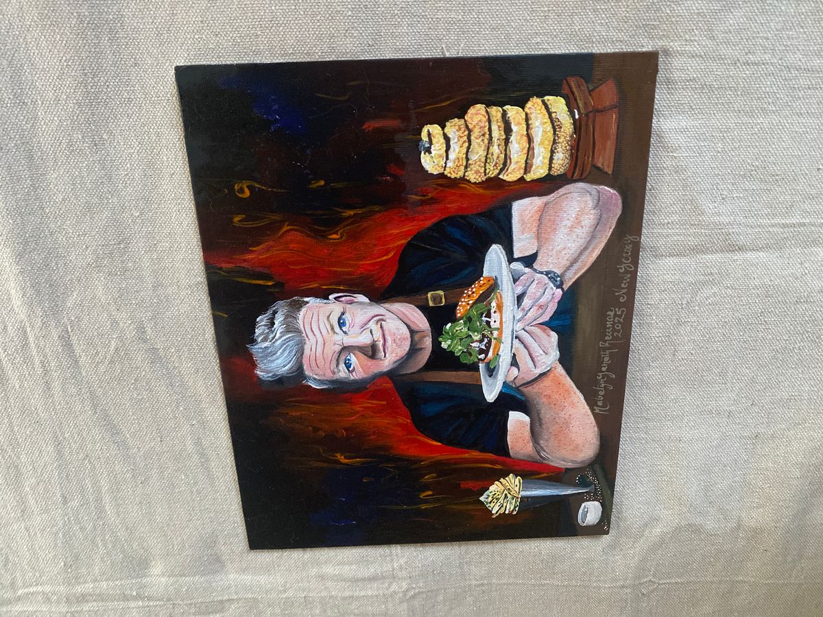 Oil on canvas. Chef Gordon Ramsay, portrait. By Mabelyn Janeth Recinos
