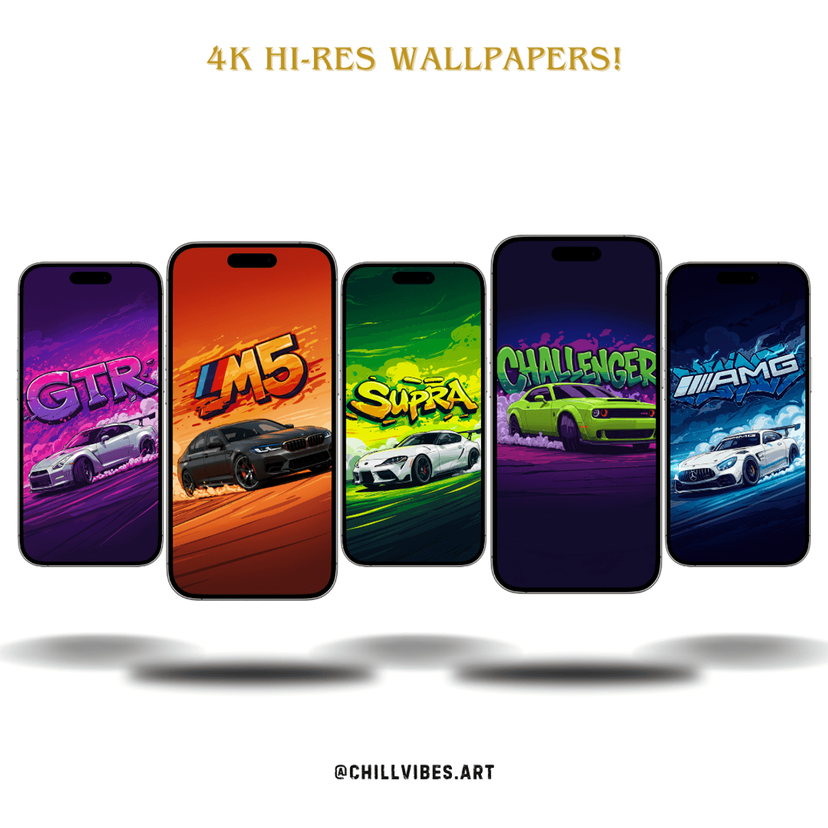 Sports Cars Graffiti 4K Wallpaper (Pack of 5) ✨