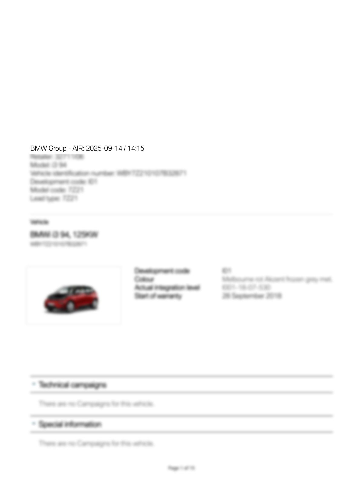 Service History Report VIN WBY7Z210107B32871