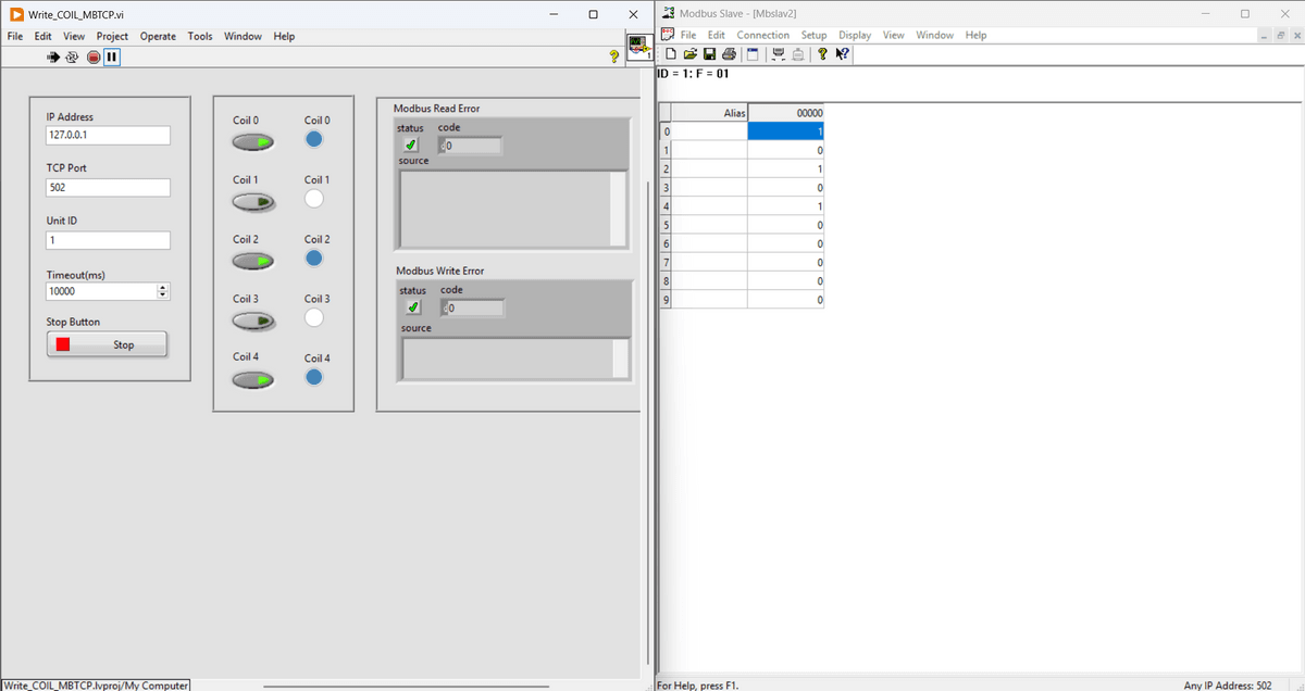 Control Coil Status of Modbus TCP/IP Device from LabVIEW GUI