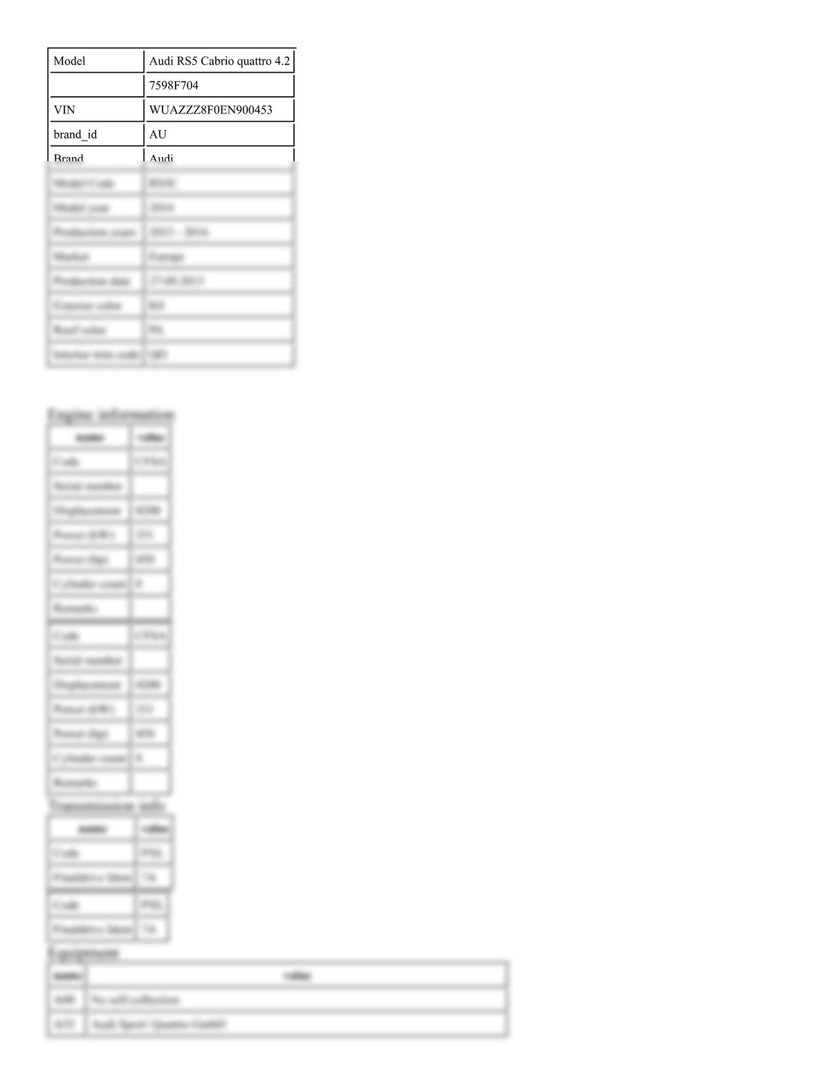 Build Sheet VIN WUAZZZ8F0EN900453