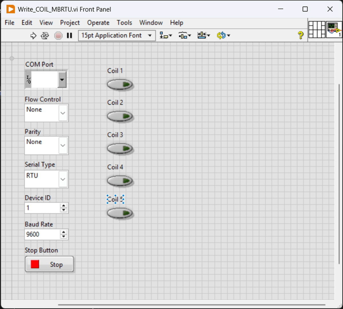 Control Coil Status of Modbus RTU/RS485/Serial Device from LabVIEW GUI