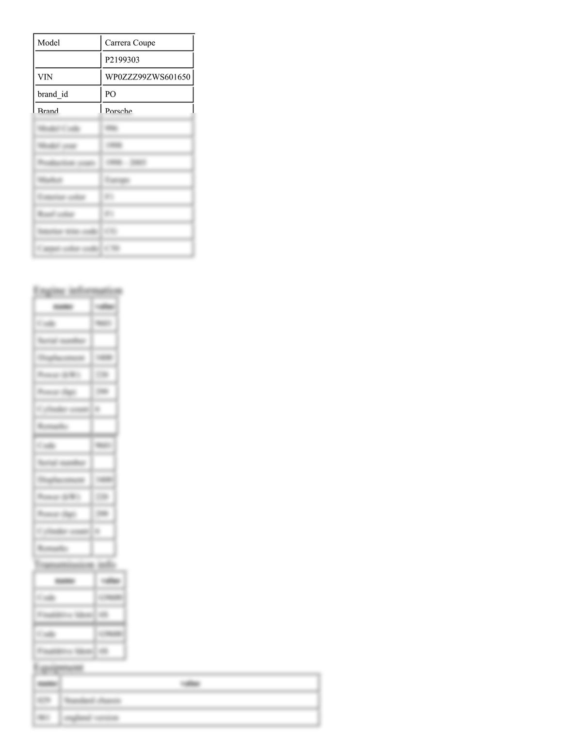 Build Sheet VIN WP0ZZZ99ZWS601650