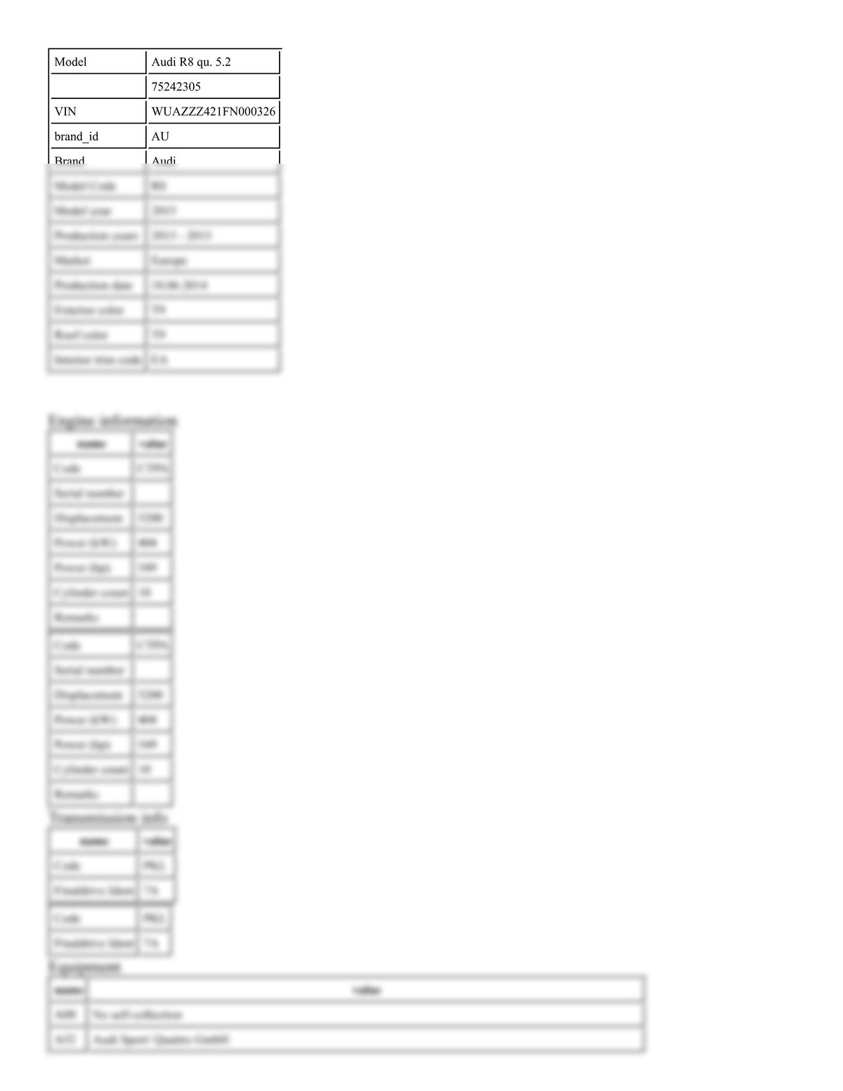 Build Sheet VIN WUAZZZ421FN000326