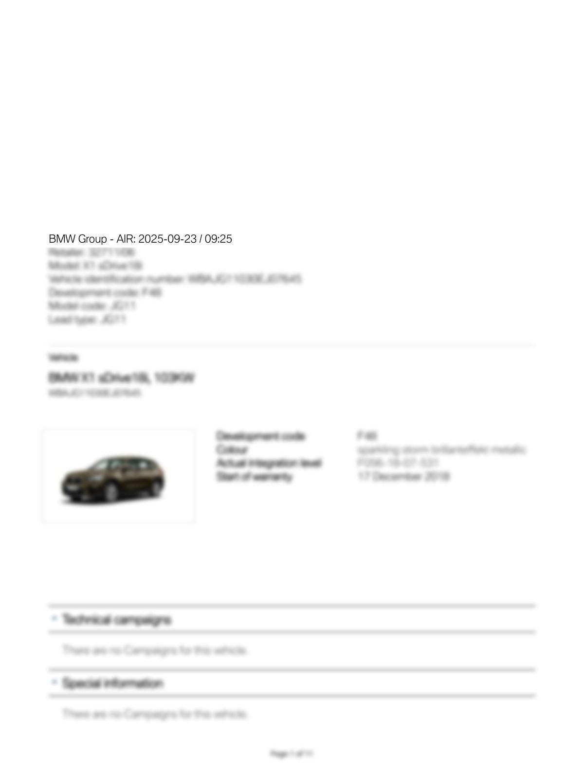 Service History Report VIN WBAJG11030EJ07645