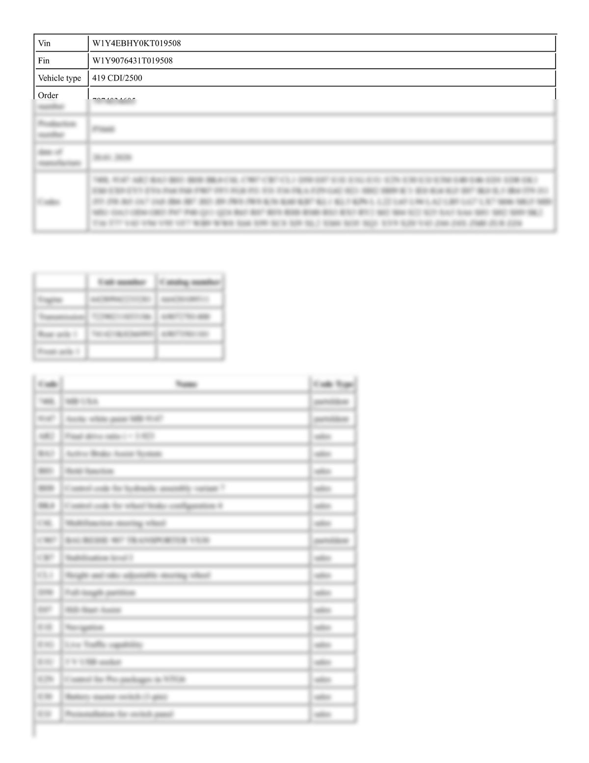 Build Sheet VIN W1Y4EBHY0KT019508