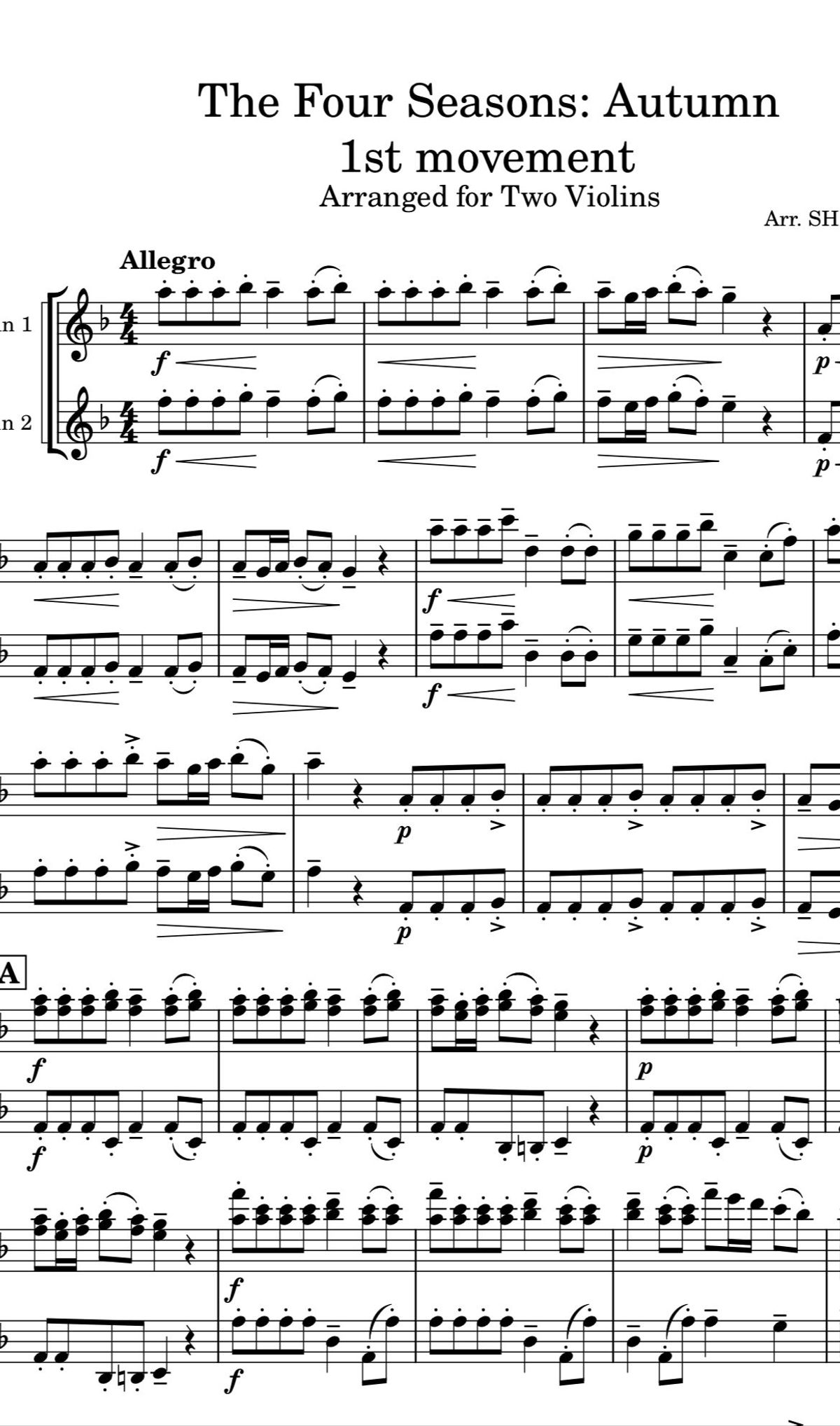 Vivaldi: Autumn 1st Movement (The Four Seasons, Op.8 No.3) for Two ...