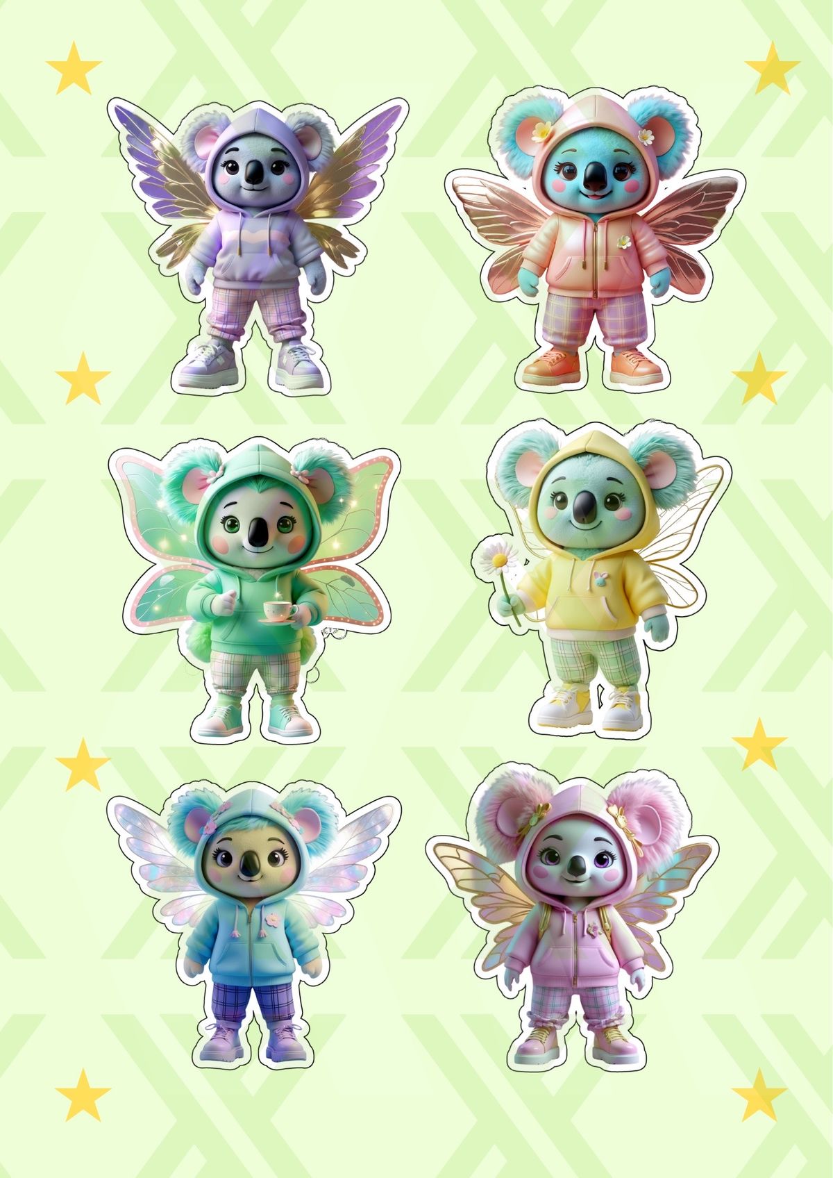 Fairy Koala Sticker Sheet &ndash; Kawaii Printable A4 PDF (DIY Journal + Scrapbook Stickers)
