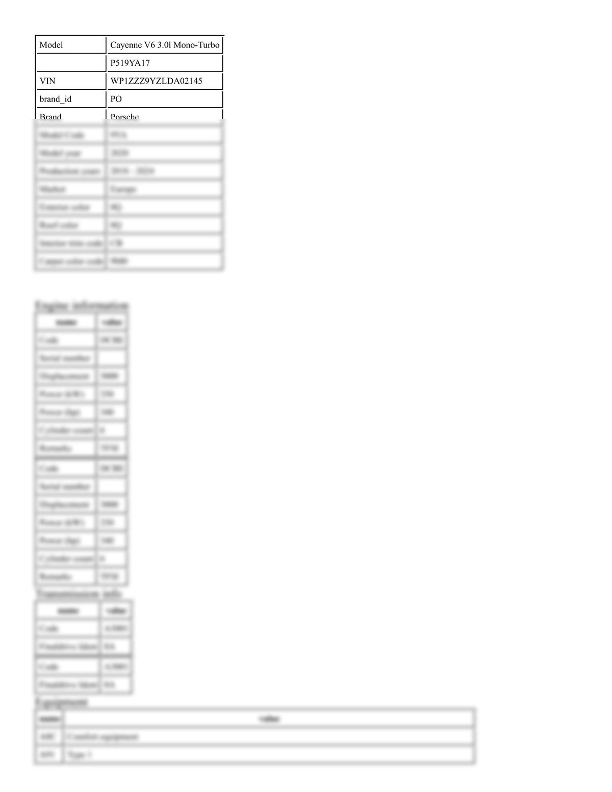 Build Sheet VIN WP1ZZZ9YZLDA02145