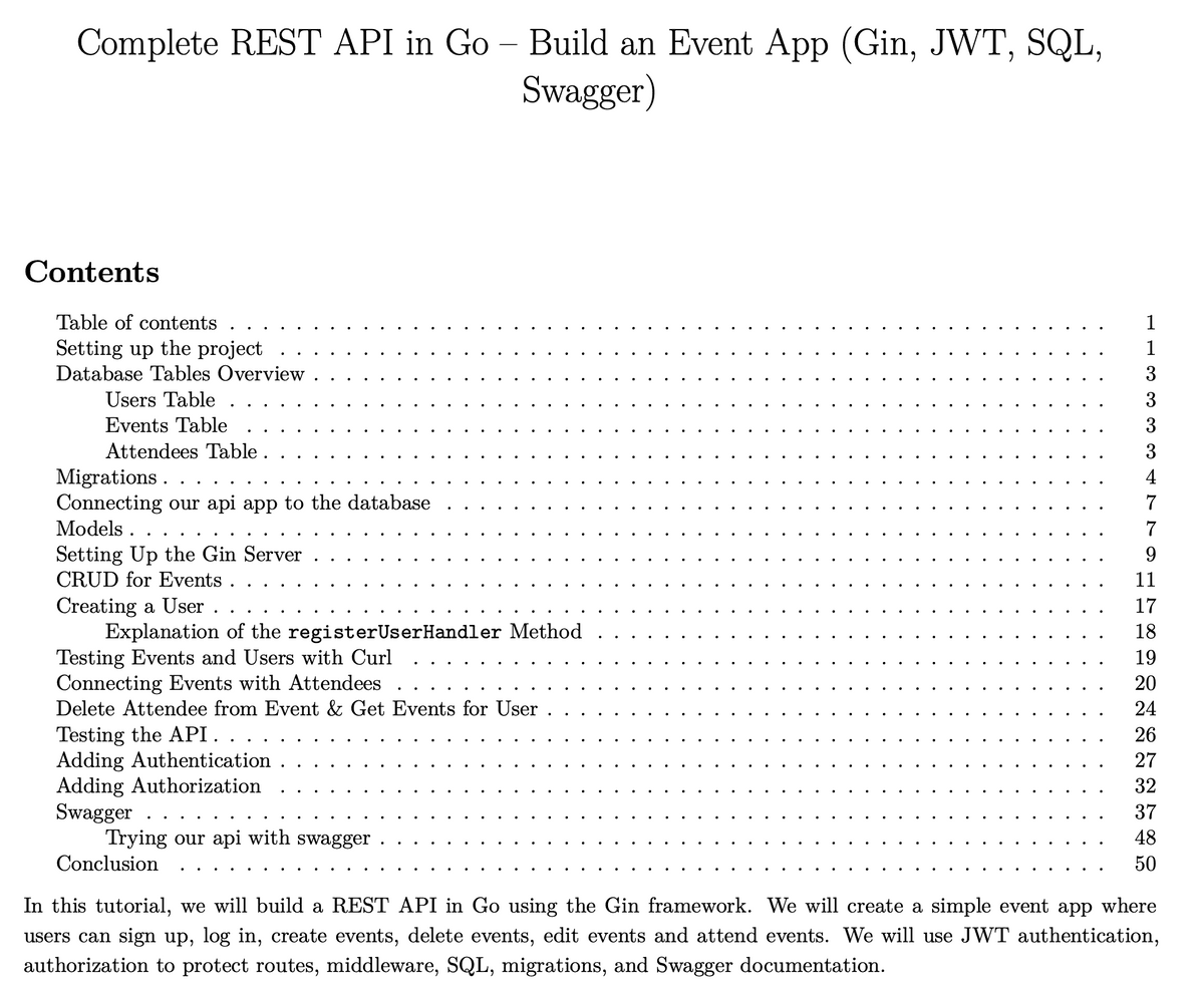 Complete REST API in Go - Build an Event App Gin, JWT, SQL, Swagger ...