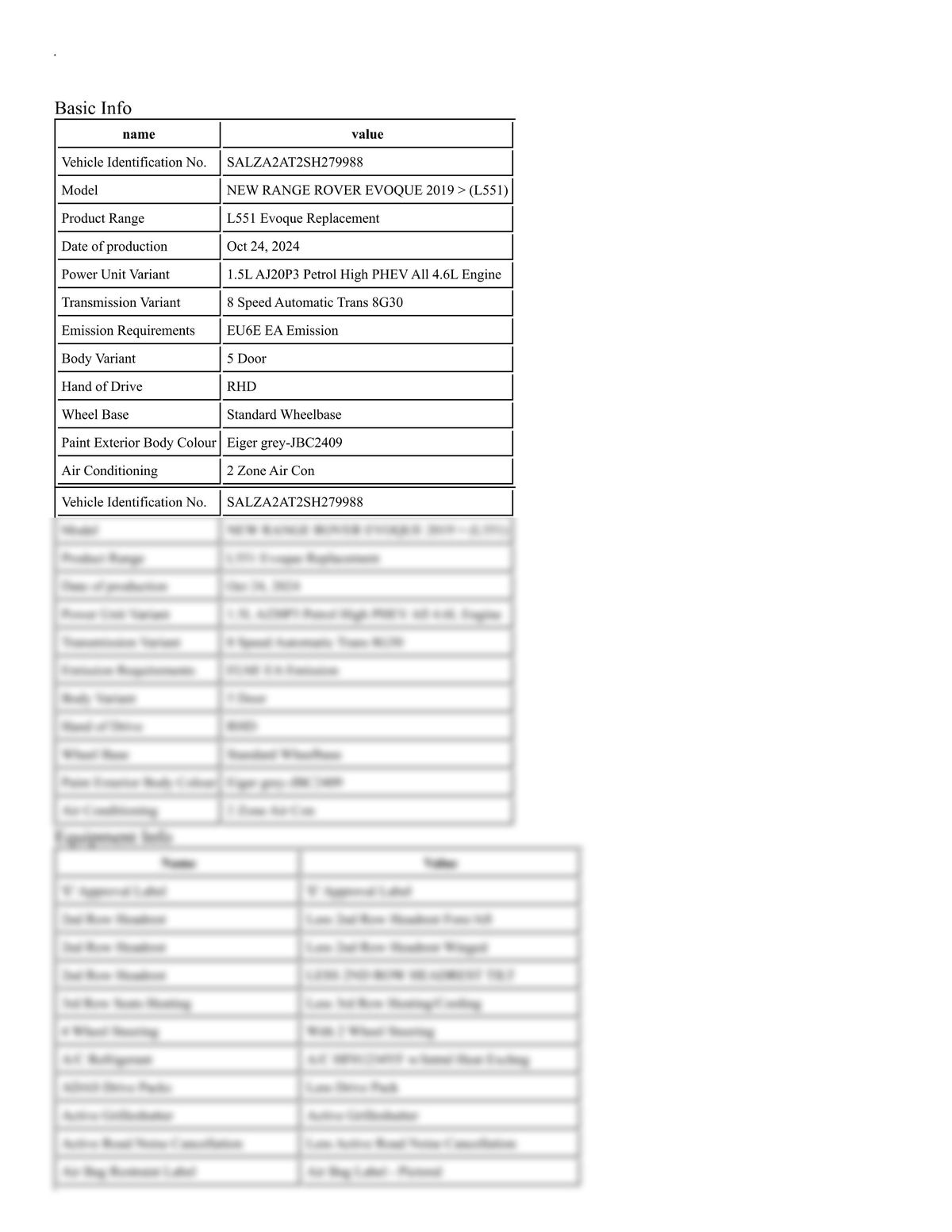 Build Sheet VIN SALZA2AT2SH279988
